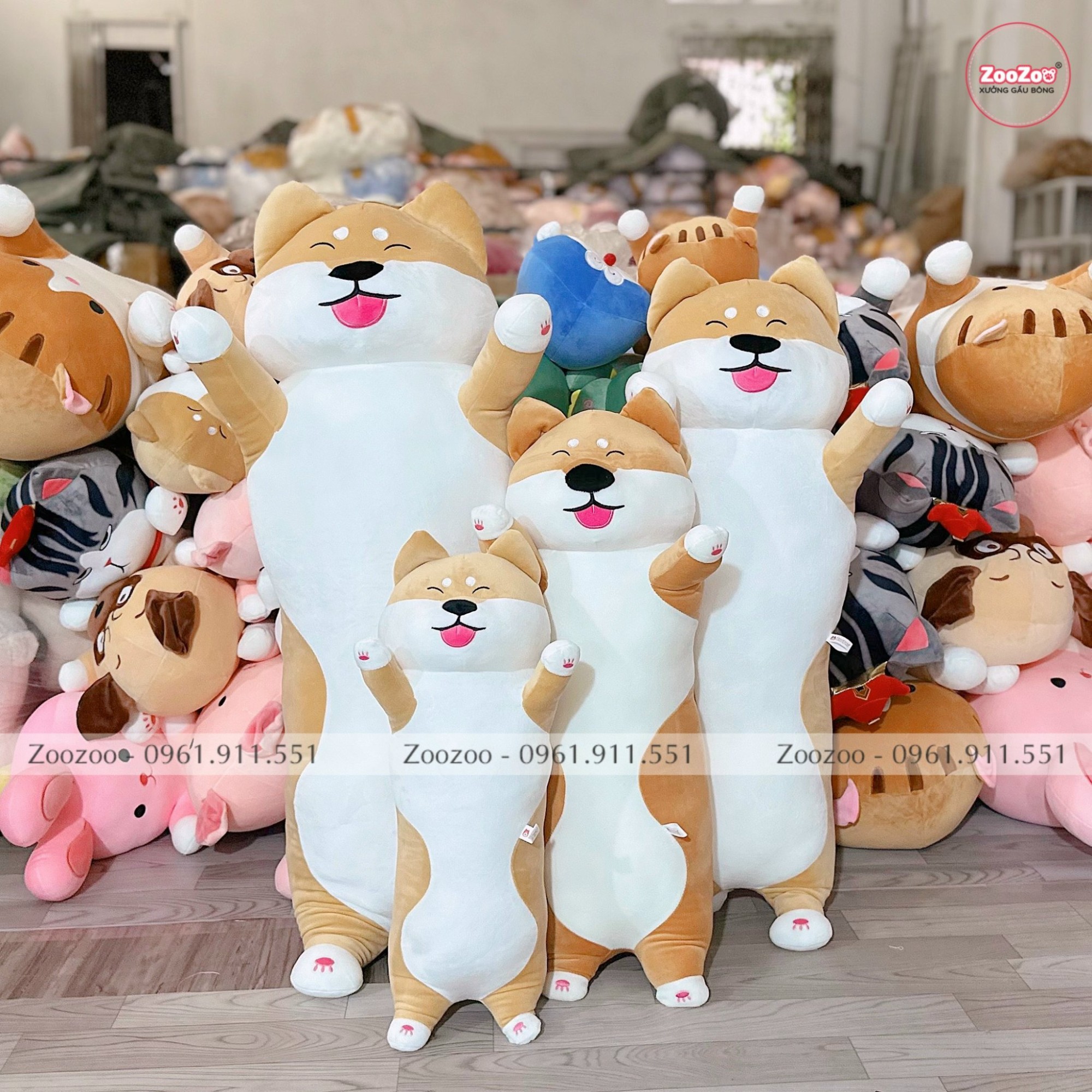 Gối ôm chó shiba lông mịn nằm TC