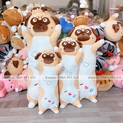 Gối ôm chó Pug thêu xương lông mịn TC