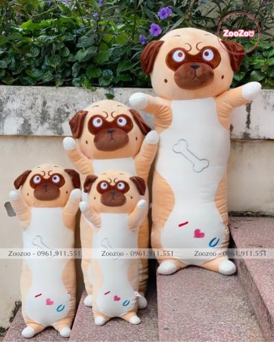 Gối ôm chó Pug thêu xương lông mịn TC