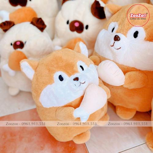 Thú bông chó shiba ú ôm đùi gà lông xù đứng